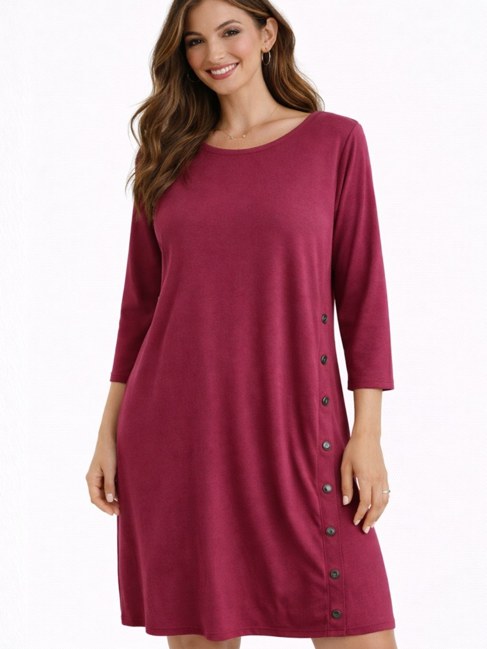 White House Black Market Berry Button-Accent A-Line Dress